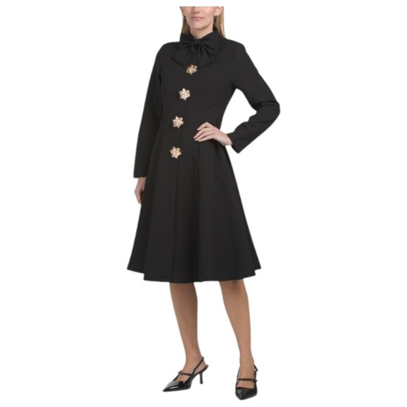 Dalia Macphee Dresses & Skirts - DALIA MACPHEE LONG SLEEVE TIE NECK MINI DRESS WITH HARDWARE